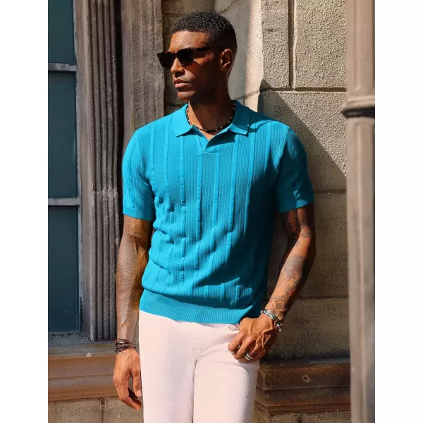 PJ PAUL JONES Mens Polo Shirts Textured Knit V-Neck Golf Polo Shirts