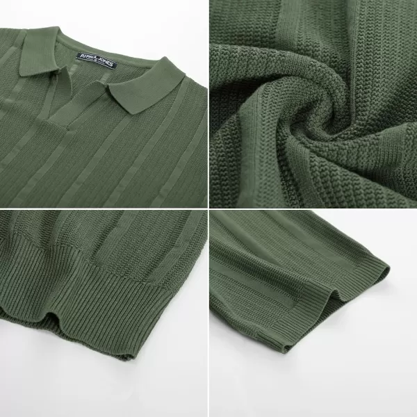 PJ PAUL JONES Mens Polo Shirts Textured Knit V-Neck Golf Polo Shirts