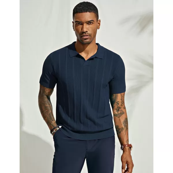 PJ PAUL JONES Mens Polo Shirts Textured Knit V-Neck Golf Polo Shirts