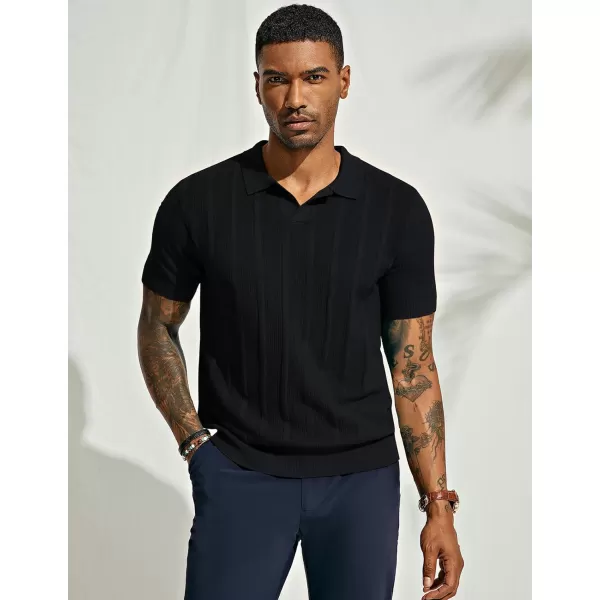 PJ PAUL JONES Mens Polo Shirts Textured Knit V-Neck Golf Polo Shirts