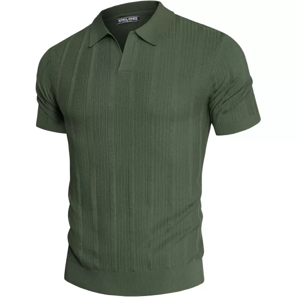 PJ PAUL JONES Mens Polo Shirts Textured Knit V-Neck Golf Polo Shirts