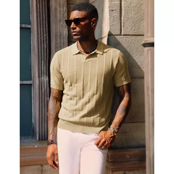 PJ PAUL JONES Mens Polo Shirts Textured Knit V-Neck Golf Polo Shirts