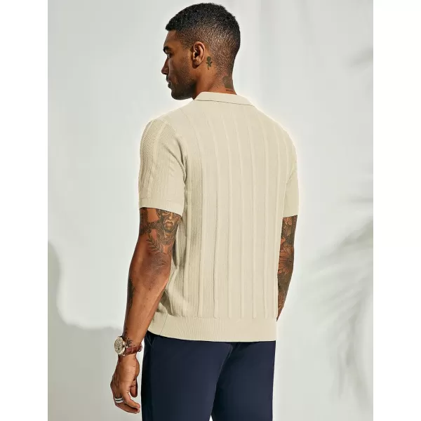 PJ PAUL JONES Mens Polo Shirts Textured Knit V-Neck Golf Polo Shirts