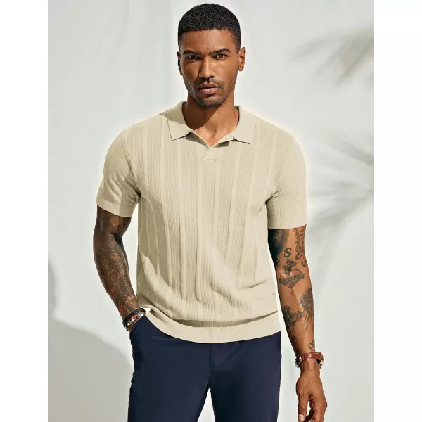 PJ PAUL JONES Mens Polo Shirts Textured Knit V-Neck Golf Polo Shirts