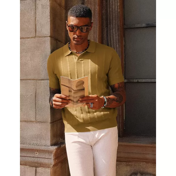 PJ PAUL JONES Mens Polo Shirts Textured Knit V-Neck Golf Polo Shirts