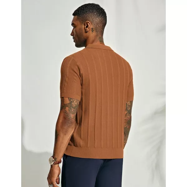 PJ PAUL JONES Mens Polo Shirts Textured Knit V-Neck Golf Polo Shirts