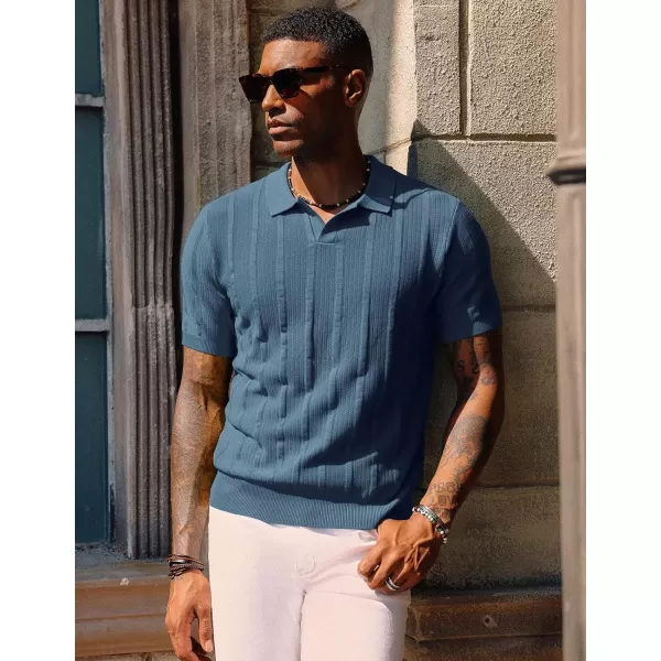 PJ PAUL JONES Mens Polo Shirts Textured Knit V-Neck Golf Polo Shirts