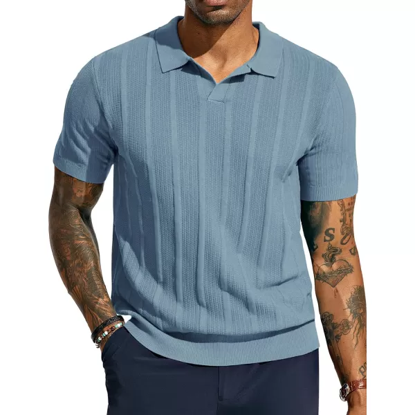 PJ PAUL JONES Mens Polo Shirts Textured Knit V-Neck Golf Polo Shirts