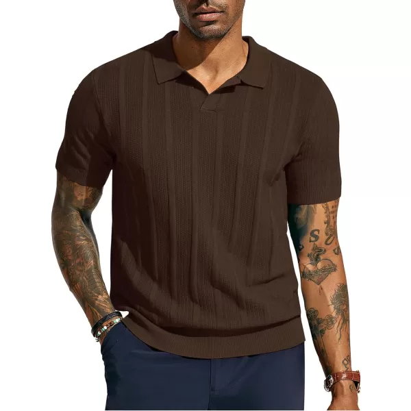 PJ PAUL JONES Mens Polo Shirts Textured Knit V-Neck Golf Polo Shirts