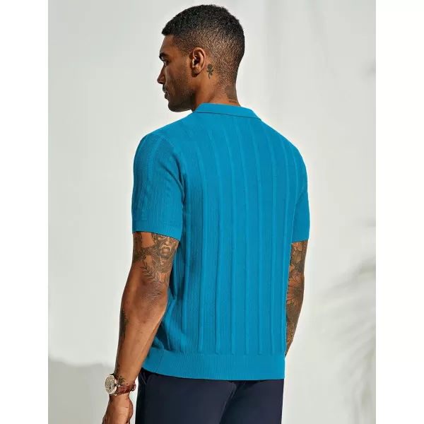 PJ PAUL JONES Mens Polo Shirts Textured Knit V-Neck Golf Polo Shirts