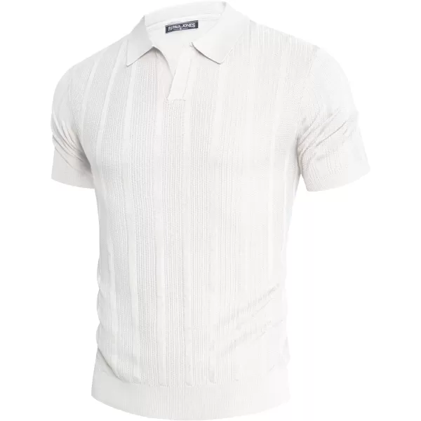 PJ PAUL JONES Mens Polo Shirts Textured Knit V-Neck Golf Polo Shirts