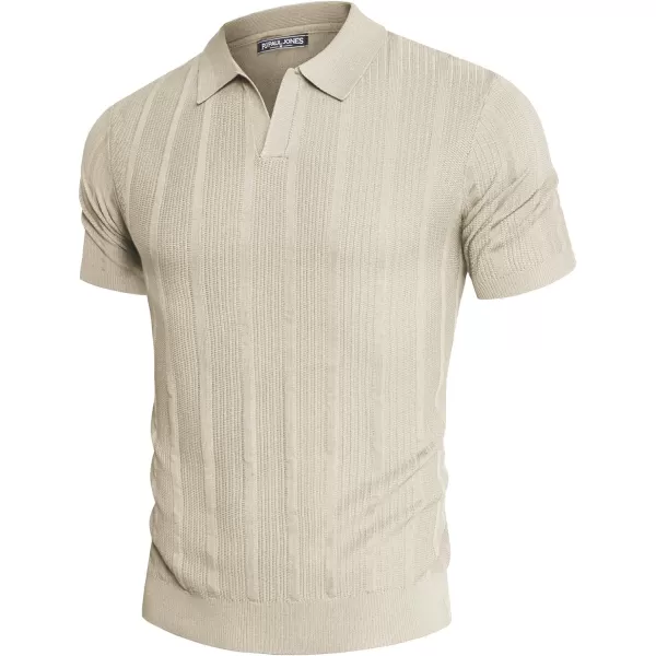 PJ PAUL JONES Mens Polo Shirts Textured Knit V-Neck Golf Polo Shirts