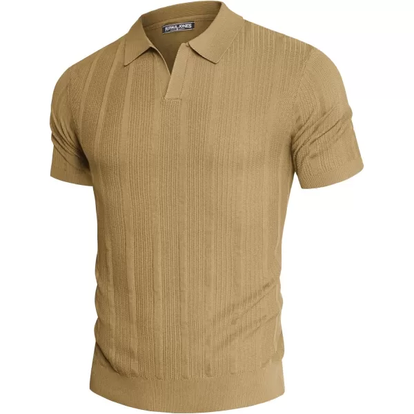 PJ PAUL JONES Mens Polo Shirts Textured Knit V-Neck Golf Polo Shirts