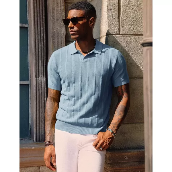 PJ PAUL JONES Mens Polo Shirts Textured Knit V-Neck Golf Polo Shirts