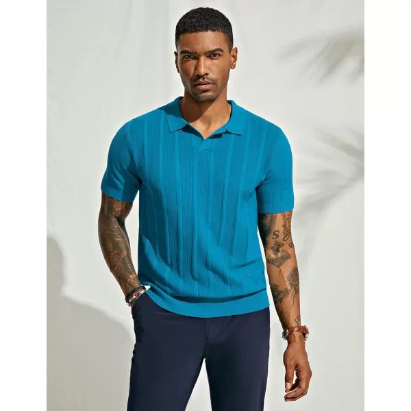 PJ PAUL JONES Mens Polo Shirts Textured Knit V-Neck Golf Polo Shirts