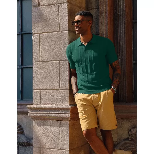PJ PAUL JONES Mens Polo Shirts Textured Knit V-Neck Golf Polo Shirts