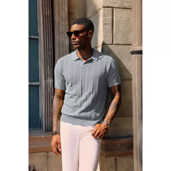 PJ PAUL JONES Mens Polo Shirts Textured Knit V-Neck Golf Polo Shirts