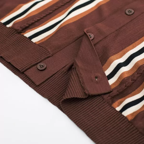 PJ PAUL JONES Mens Polo Shirts Vintage Striped Button Down Knitted Golf Shirts