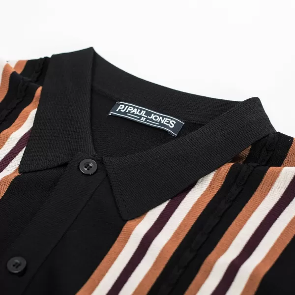 PJ PAUL JONES Mens Polo Shirts Vintage Striped Button Down Knitted Golf Shirts