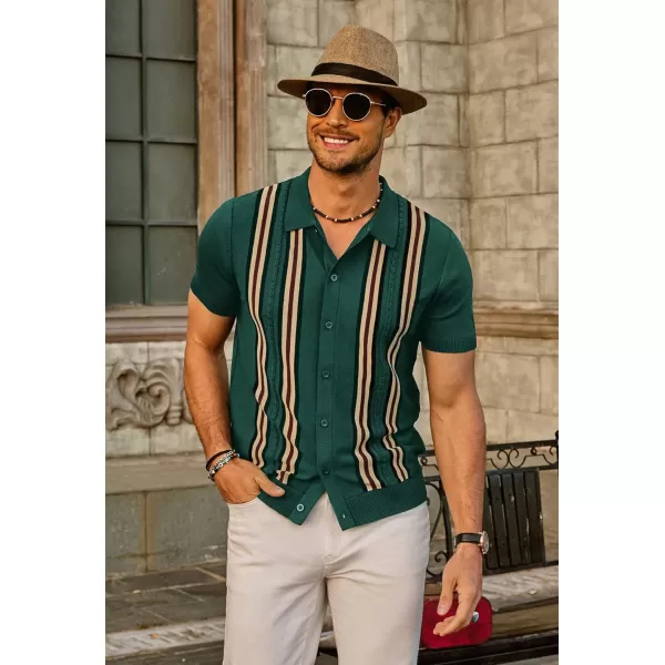 PJ PAUL JONES Mens Polo Shirts Vintage Striped Button Down Knitted Golf Shirts