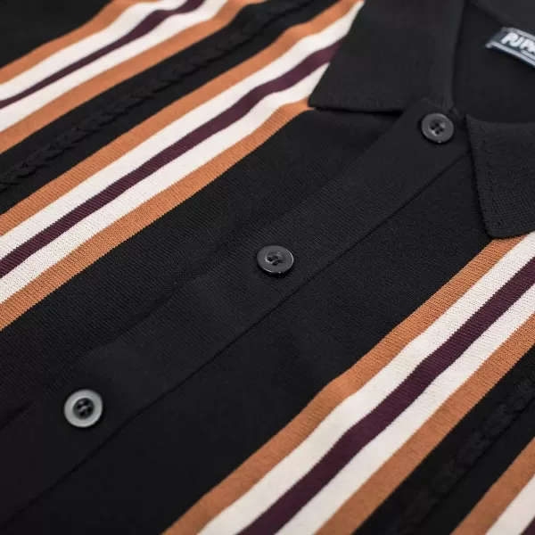PJ PAUL JONES Mens Polo Shirts Vintage Striped Button Down Knitted Golf Shirts