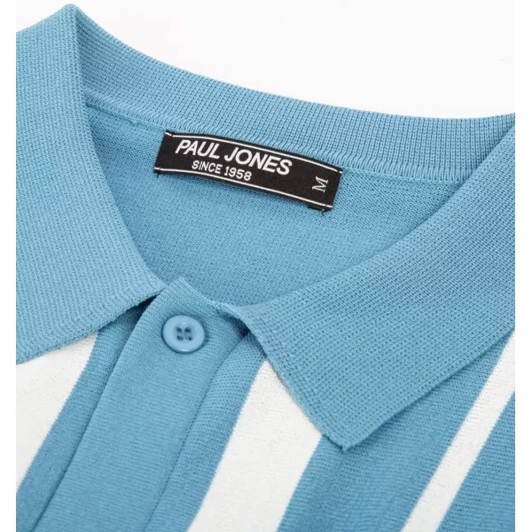 PJ PAUL JONES Mens Polo Shirts Vintage Striped Button Down Knitted Golf Shirts