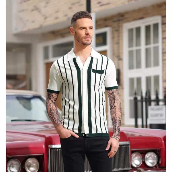 PJ PAUL JONES Mens Polo Shirts Vintage Striped Button Down Knitted Golf Shirts