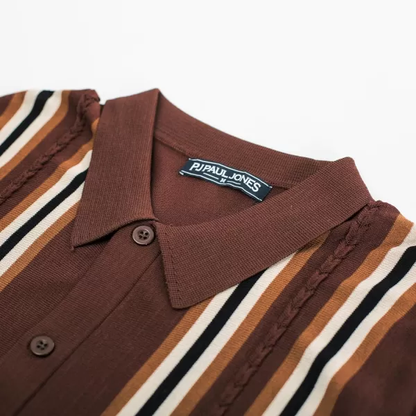 PJ PAUL JONES Mens Polo Shirts Vintage Striped Button Down Knitted Golf Shirts