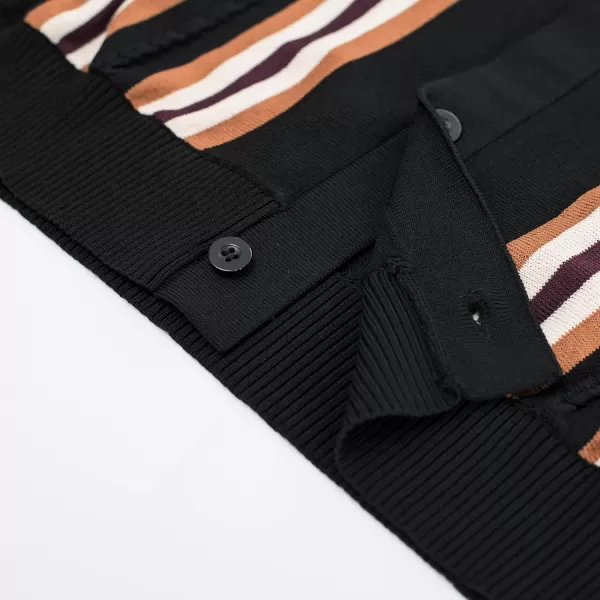 PJ PAUL JONES Mens Polo Shirts Vintage Striped Button Down Knitted Golf Shirts