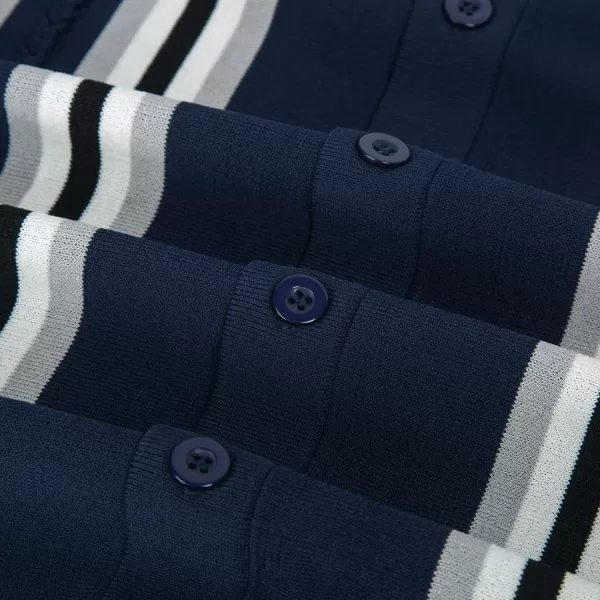 PJ PAUL JONES Mens Polo Shirts Vintage Striped Button Down Knitted Golf Shirts
