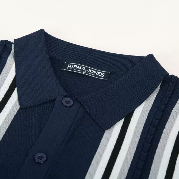 PJ PAUL JONES Mens Polo Shirts Vintage Striped Button Down Knitted Golf Shirts