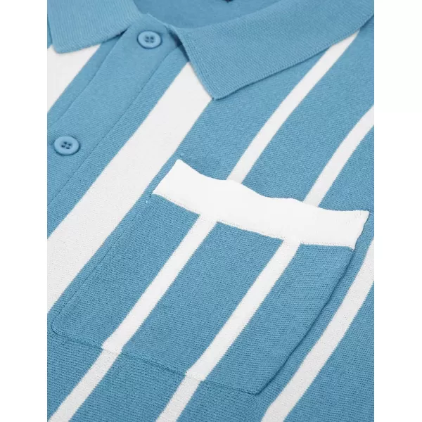 PJ PAUL JONES Mens Polo Shirts Vintage Striped Button Down Knitted Golf Shirts