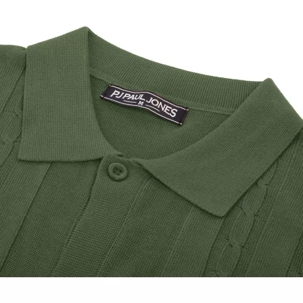 PJ PAUL JONES Mens Polo Shirts Vintage Striped Button Down Knitted Golf Shirts