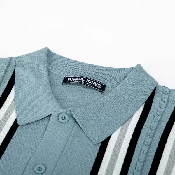 PJ PAUL JONES Mens Polo Shirts Vintage Striped Button Down Knitted Golf Shirts