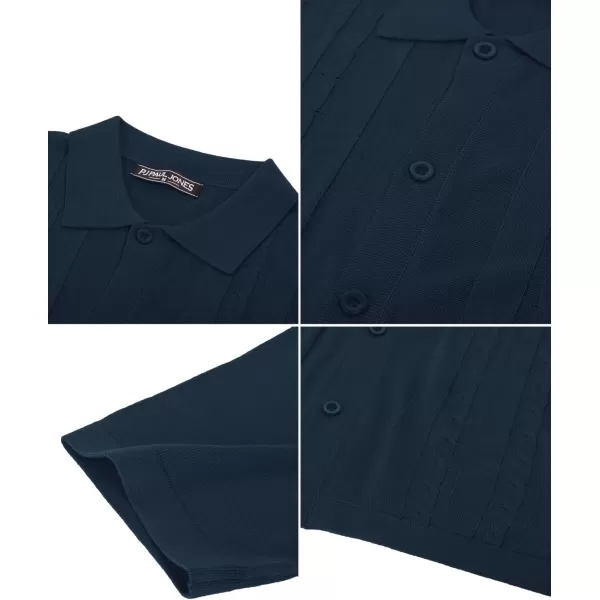 PJ PAUL JONES Mens Polo Shirts Vintage Striped Button Down Knitted Golf Shirts