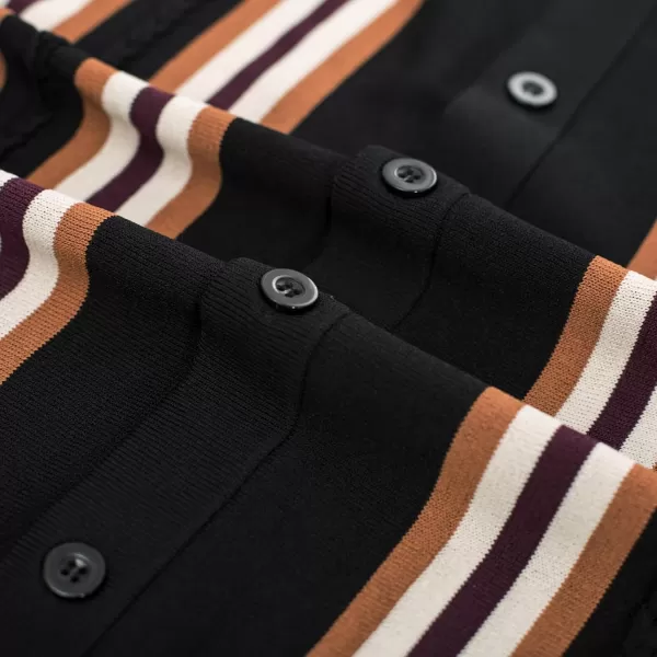 PJ PAUL JONES Mens Polo Shirts Vintage Striped Button Down Knitted Golf Shirts