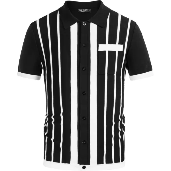 PJ PAUL JONES Mens Polo Shirts Vintage Striped Button Down Knitted Golf Shirts
