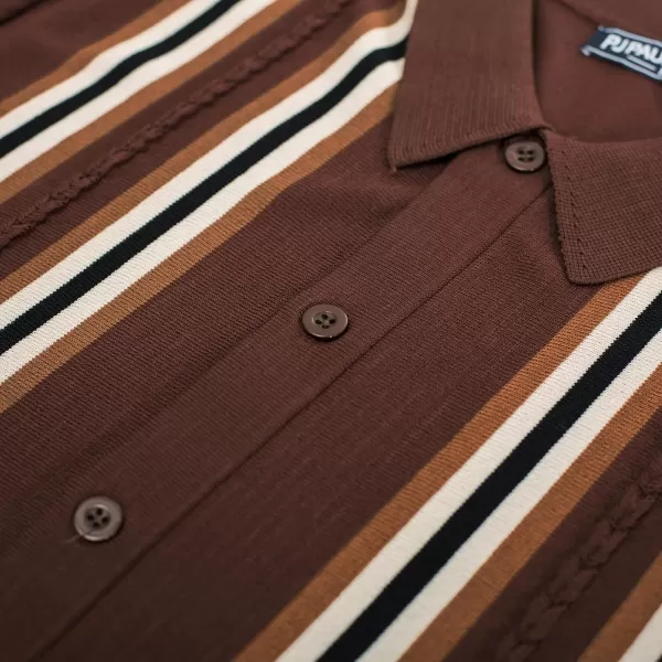 PJ PAUL JONES Mens Polo Shirts Vintage Striped Button Down Knitted Golf Shirts