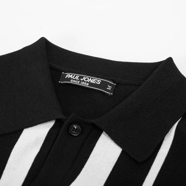 PJ PAUL JONES Mens Polo Shirts Vintage Striped Button Down Knitted Golf Shirts