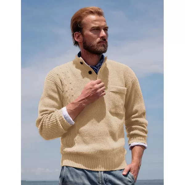 PJ PAUL JONES Men's Quarter Button Sweaters Casual Stand Collar Thermal Cable Knit Pullover Sweater