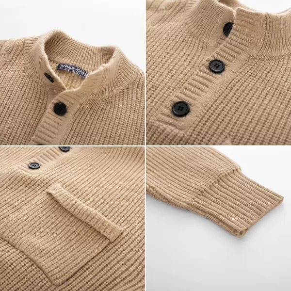 PJ PAUL JONES Men's Quarter Button Sweaters Casual Stand Collar Thermal Cable Knit Pullover Sweater
