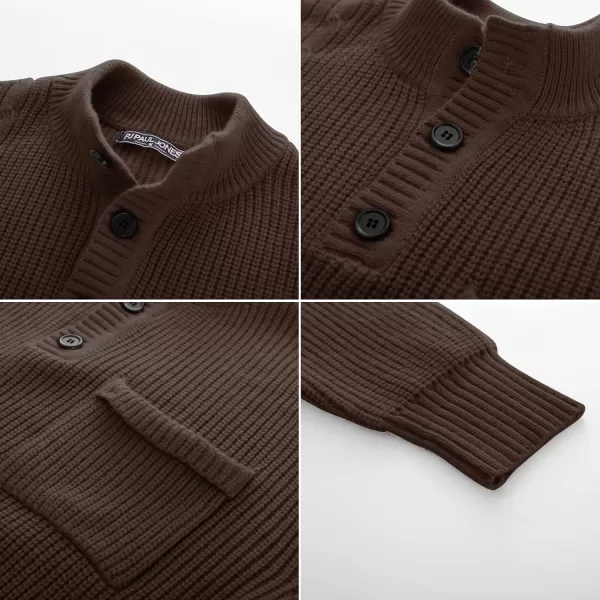 PJ PAUL JONES Men's Quarter Button Sweaters Casual Stand Collar Thermal Cable Knit Pullover Sweater