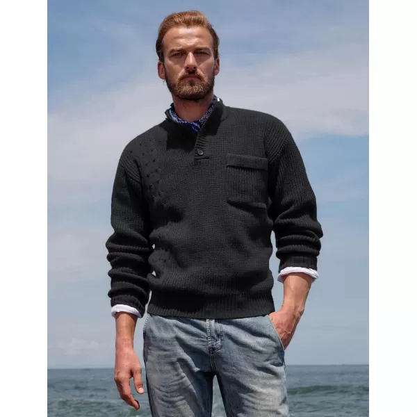 PJ PAUL JONES Men's Quarter Button Sweaters Casual Stand Collar Thermal Cable Knit Pullover Sweater