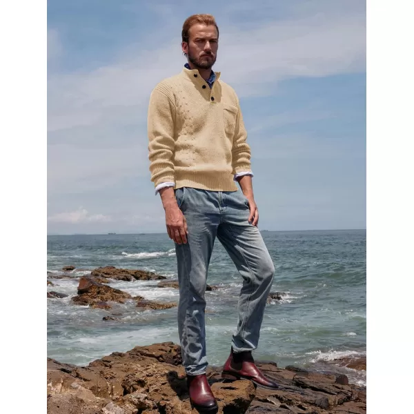 PJ PAUL JONES Men's Quarter Button Sweaters Casual Stand Collar Thermal Cable Knit Pullover Sweater