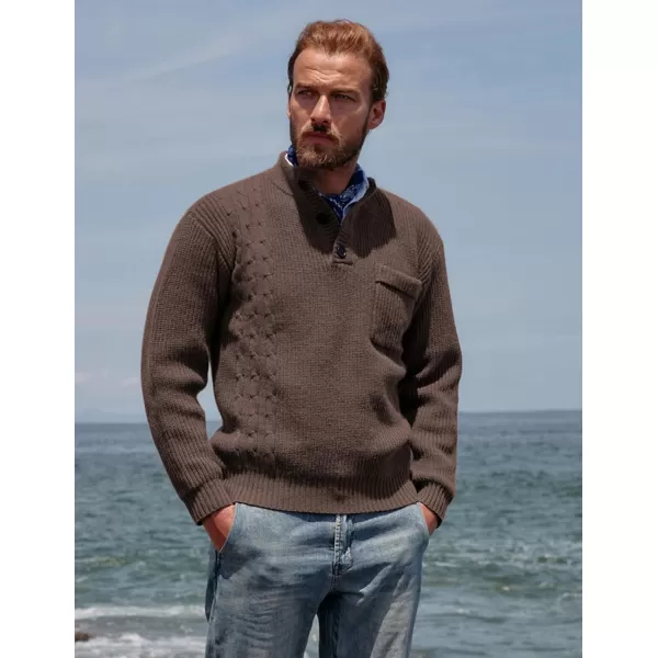 PJ PAUL JONES Men's Quarter Button Sweaters Casual Stand Collar Thermal Cable Knit Pullover Sweater