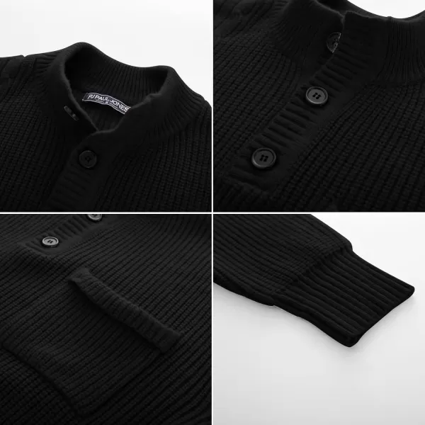 PJ PAUL JONES Men's Quarter Button Sweaters Casual Stand Collar Thermal Cable Knit Pullover Sweater