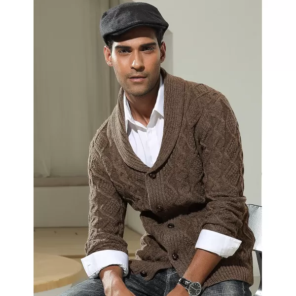 PJ PAUL JONES Men's Shawl Collar Cardigan Sweaters Cable Knitted Aran Sweater with Buttons