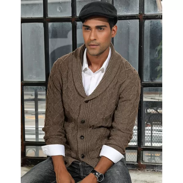 PJ PAUL JONES Men's Shawl Collar Cardigan Sweaters Cable Knitted Aran Sweater with Buttons