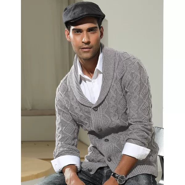 PJ PAUL JONES Men's Shawl Collar Cardigan Sweaters Cable Knitted Aran Sweater with Buttons