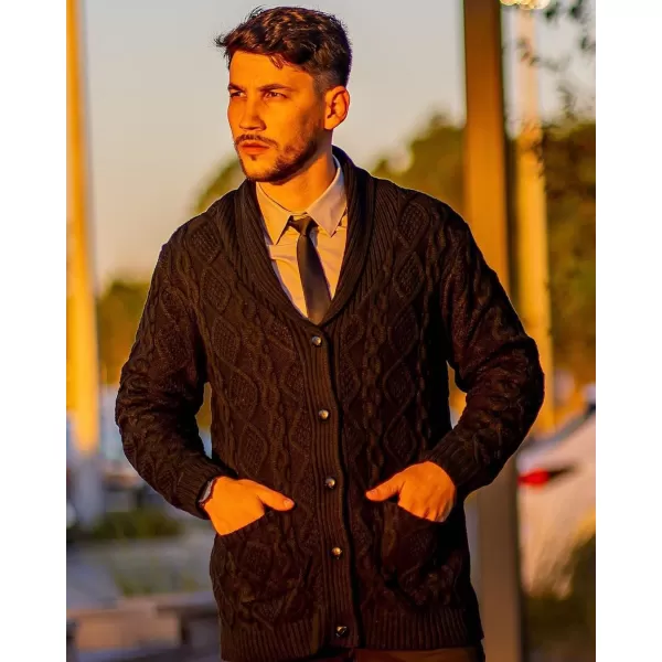 PJ PAUL JONES Men's Shawl Collar Cardigan Sweaters Cable Knitted Aran Sweater with Buttons